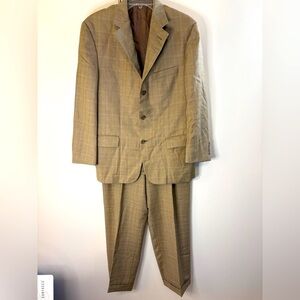 Burberry Tan Windowpane Wool Men's Suit